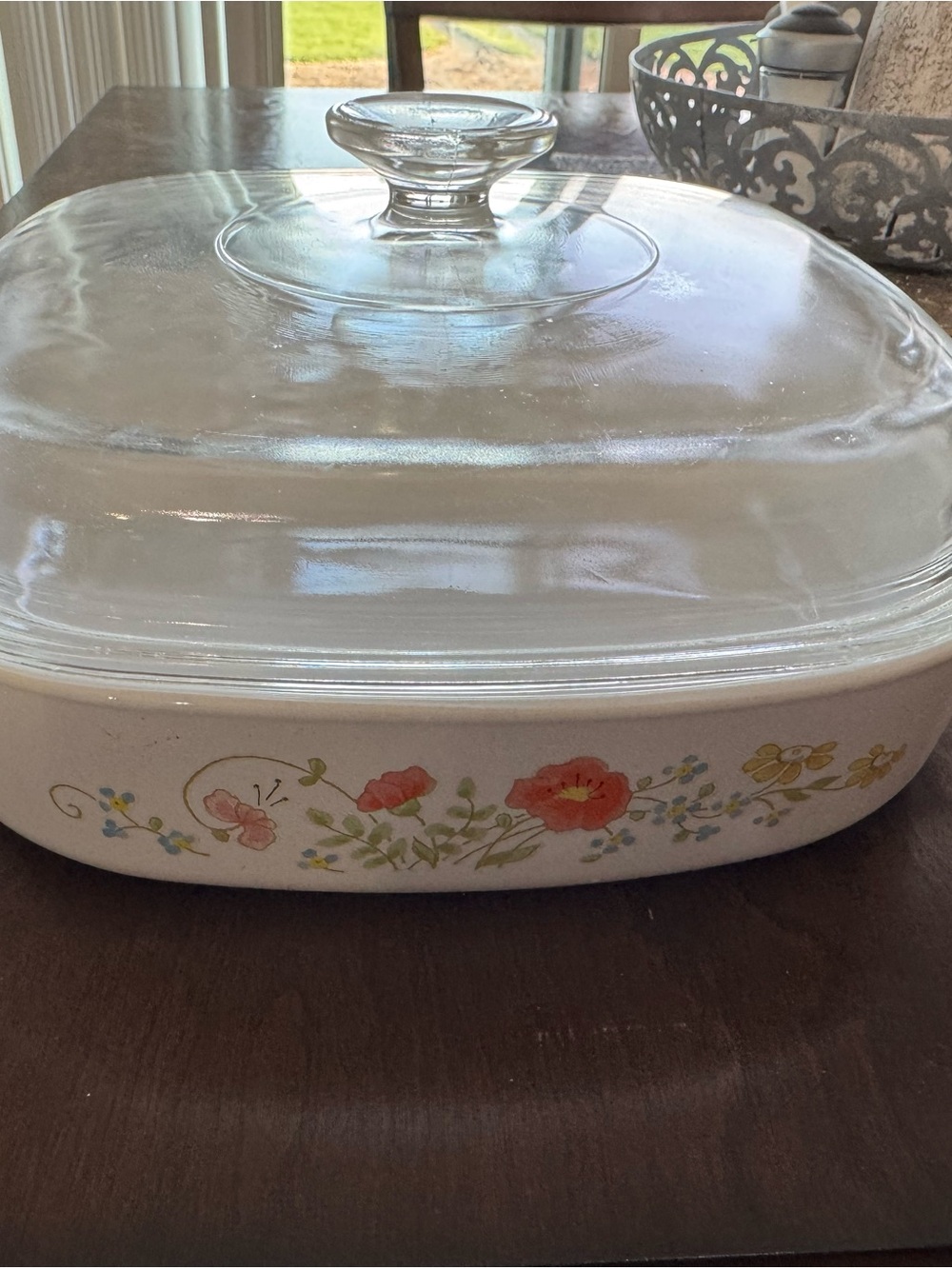Corelle Floral Ceramic Casserole Dish in White with Red and Yellow Flowers